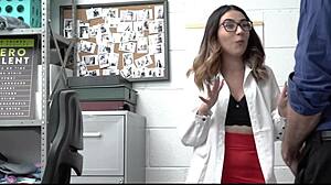 caught trying on stolen lingerie then bent over for quick office fuck