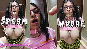 bukkake sissy slut adicta a recibir la leche en la cara y las tetas