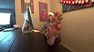 the naughty elf part 1 shows wrinkled nylon toes