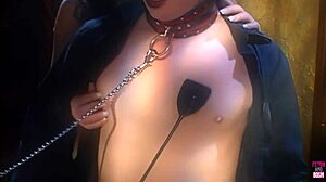in leather clothes two horny brunettes enjoy a threesome with a guy