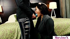 Slim redhead lily cade dominates asian bbw with strapon