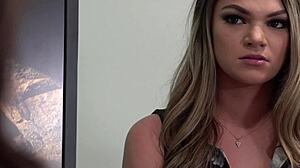 big tit brunette and blonde in glasses share cock