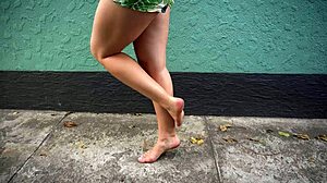 walking barefoot on concrete with dirty soles fetish