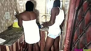 bitch preparing breakfast got banged by visitor in kitchen