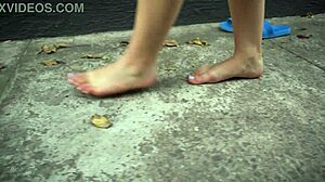 walking barefoot on concrete with dirty soles fetish