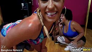 Kelsi twerks on a cock with her shaved latina pussy
