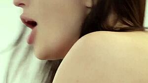 Cock worship on a white couch she gags on it with spit dripping down
