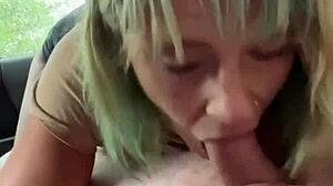 Real hooker loves sucking cock in backseat and swallows