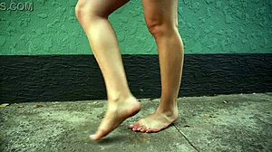 walking barefoot on concrete with dirty soles fetish