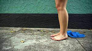 walking barefoot on concrete with dirty soles fetish