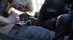 busty french milf blows my cock in a car