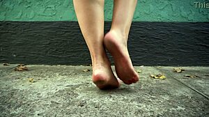 walking barefoot on concrete with dirty soles fetish