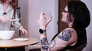 a lesbian licks her girlfriend juicy pussy after dinner
