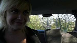 busty french milf blows my cock in a car