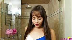 radiant brunette beauty took a shower