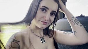 Quick blowjob and swallow happens on the bus
