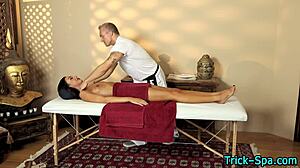 brunette babe gets rubbed down during massage