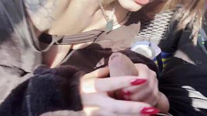 Quick blowjob and swallow happens on the bus