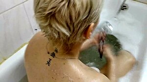 Milf dildo masturbation and blowjob in shower