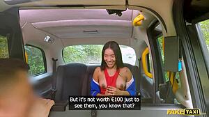 Petite colombian linda baker squirts in fake taxi