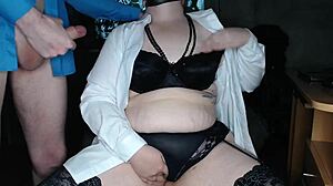 milf with big belly gets covered in cum