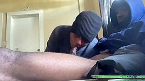 Homeless cocksucking thief swallows first load