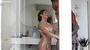 silvia soprano teases me in the shower then takes my big black cock deep in her ass