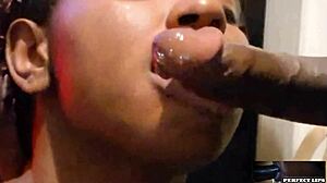 perfect lips made sloppy mess slurping dick until he came fast