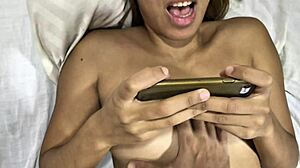 Free-use creampie tight pussy latina babe got used while playing with her phone