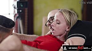 We swing both ways in wild bisexual threesome with two coworkers