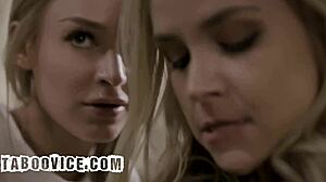 blonde stepdaughter shares stepmom with boyfriend during threesome fun