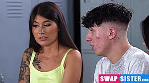 gym buff stepsiblings teach nerdy pair kinky workout