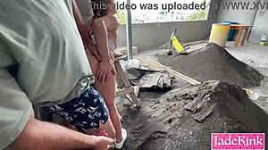 exhibitionist couple getting kinky and fucking outdoor