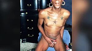 Ebony ts freeballs and jacks her big dick