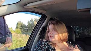 Cuckold husband gave his chubby wife to a border guard to fuck her ass and pussy hard and cum on her big tits