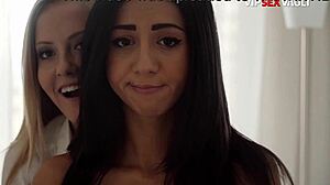 blonde plays with big tits then stockings