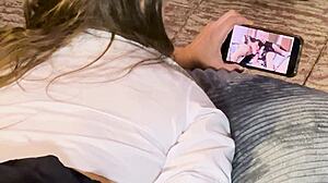 Stepsister caught masturbating earns phone back with sloppy blowjob